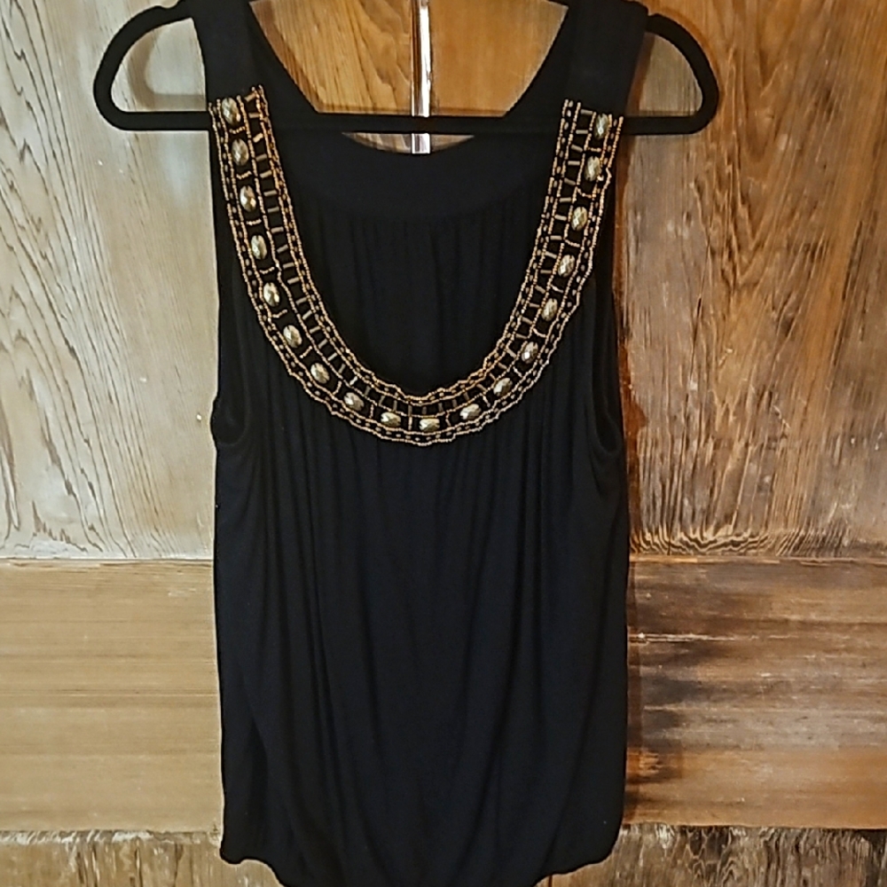 Embellished Black Sleeveless Top
